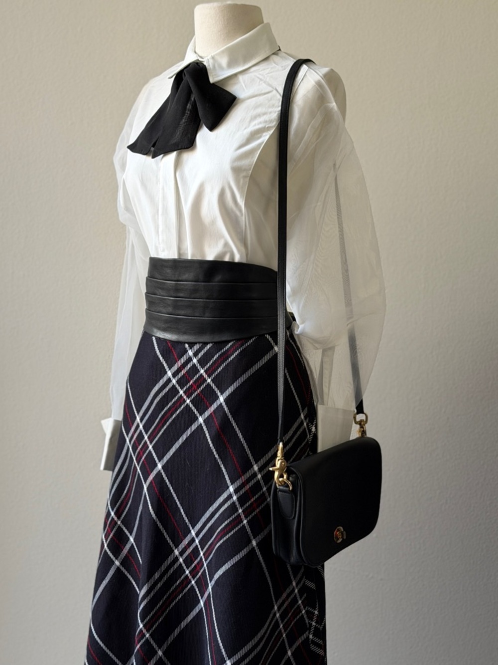 Black Plaid Midi Vintage Skirt For Saks